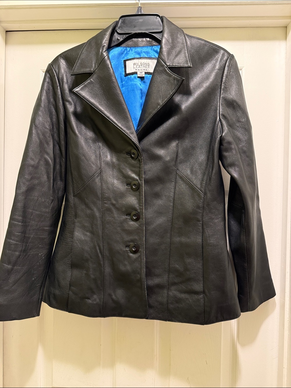Vintage 90s Wilsons Maxima Black Leather Fitted Blazer Size M